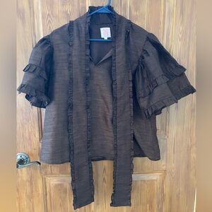 Elizabeth Wilson Designs: Textured Brown Ruffle Sleeve Blouse